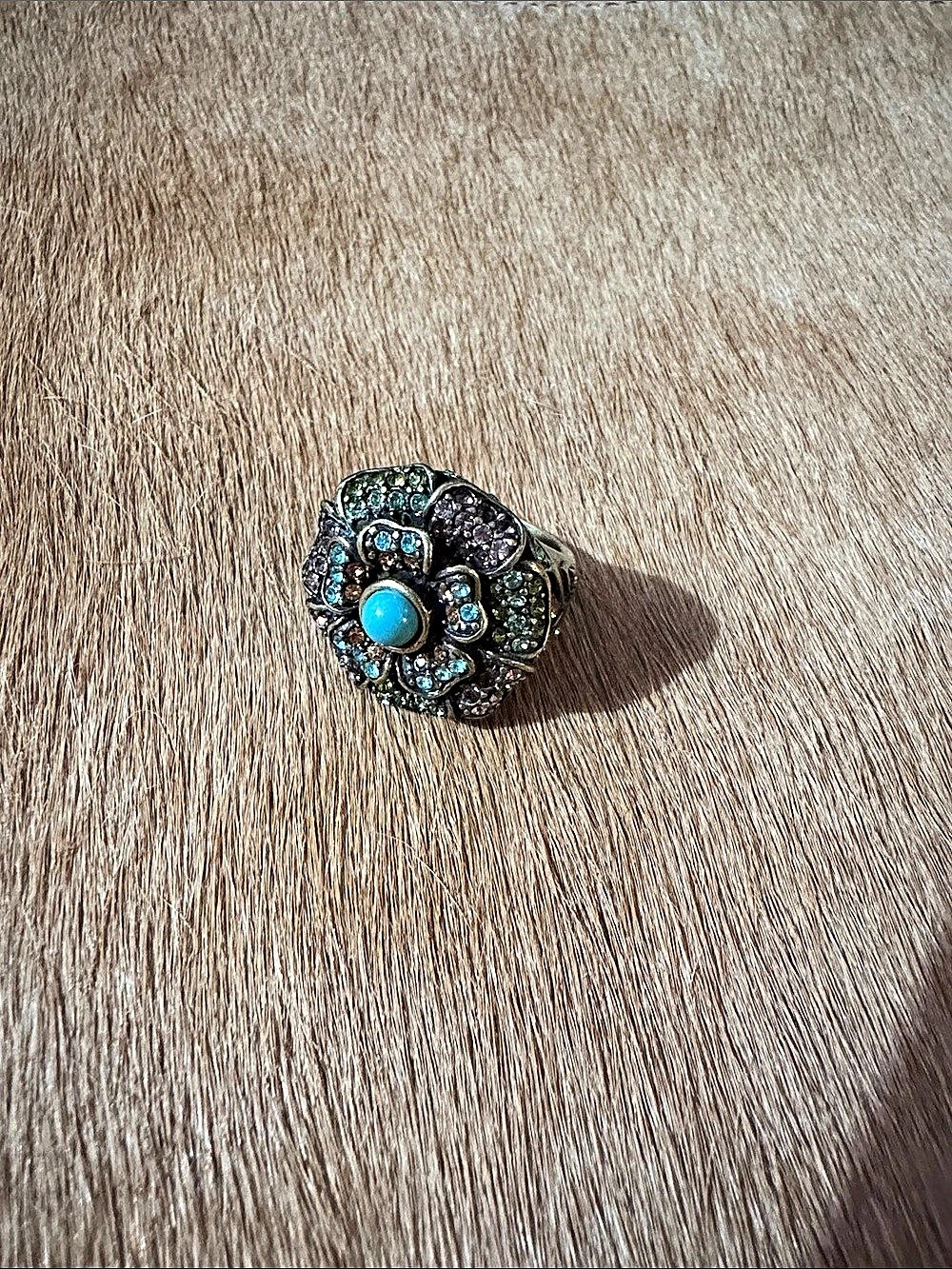 Blue Floral Statement Ring